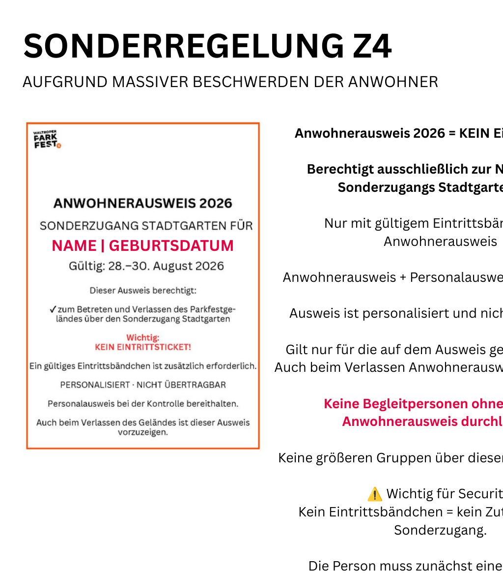 Original-Infosheet: Sonderregelung Z4 ohne Telefonnummern